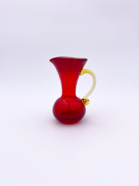 Small Red Crackle Glass Pitcher