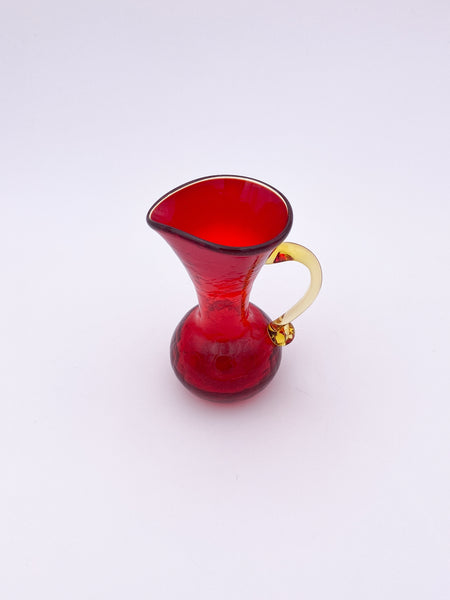 Small Red Crackle Glass Pitcher