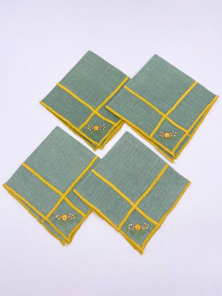 Embroidered Green & Yellow Tablecloth and Napkins Set
