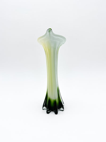 Green & Yellow Cased Glass Vase