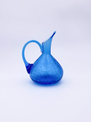 Blue Crackle Glass Pitcher