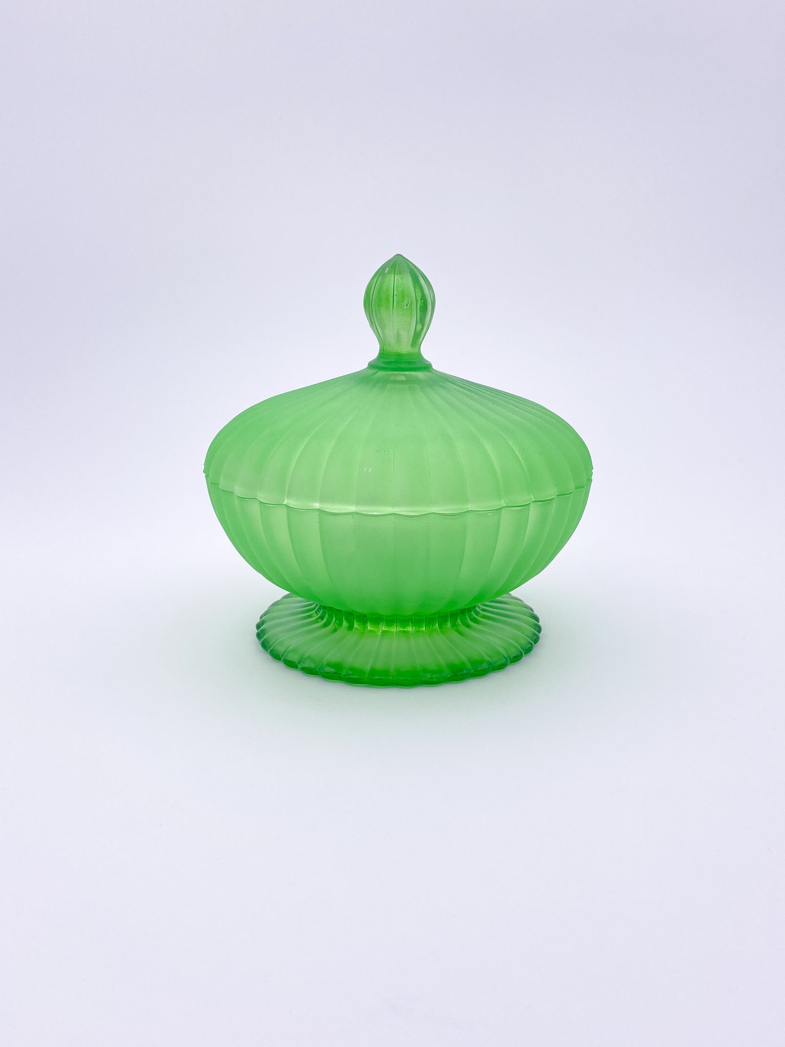 Green Satin Glass Footed Jar