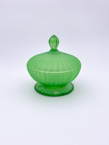 Green Satin Glass Footed Jar