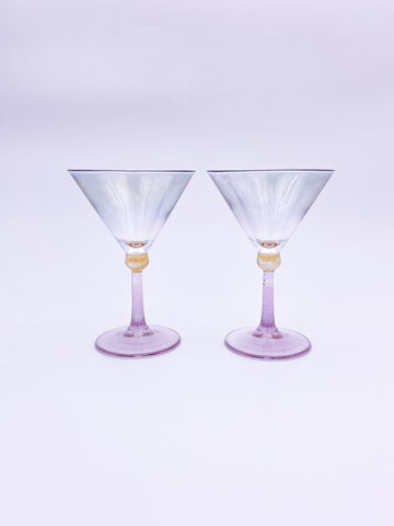 Set of 2 Multi Color Iridescent Martini Glasses