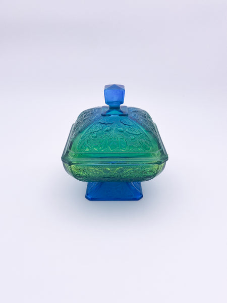 Decorated Green & Blue Footed Jar