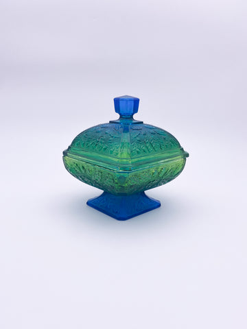 Decorated Green & Blue Footed Jar