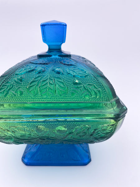 Decorated Green & Blue Footed Jar