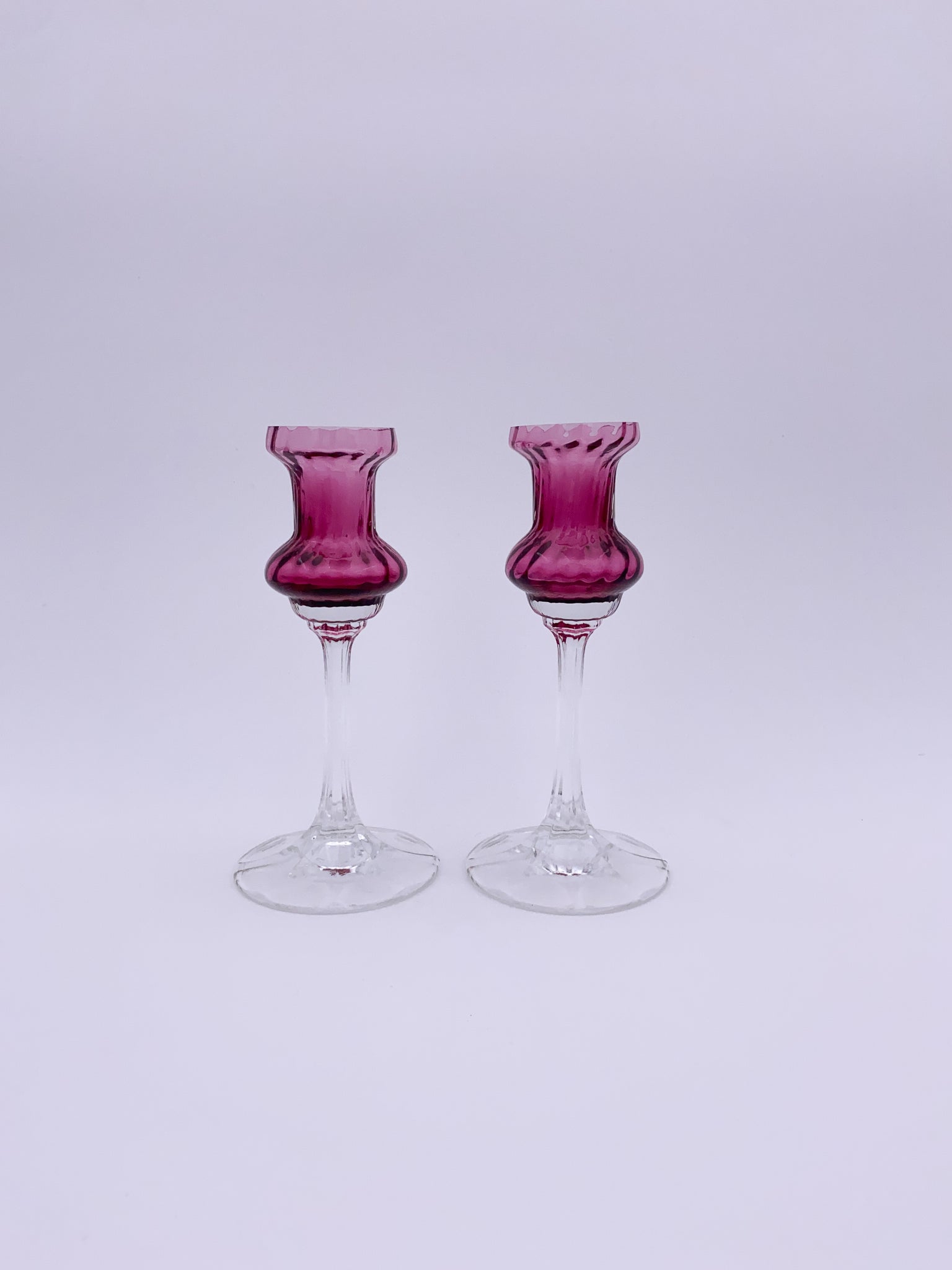 Cranberry Candle Holder Pair