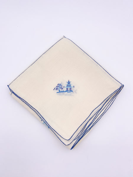 Embroidered Blue Temple Tablecloth and Napkins Set