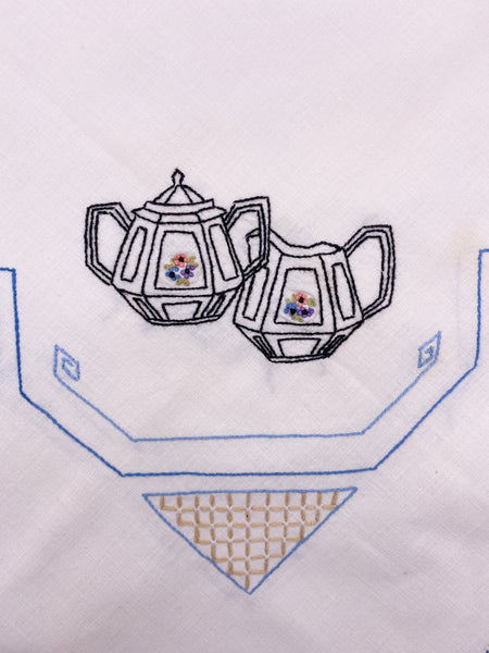 Embroidered Teapot Tablecloth and Napkins Set