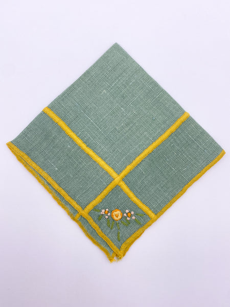 Embroidered Green & Yellow Tablecloth and Napkins Set