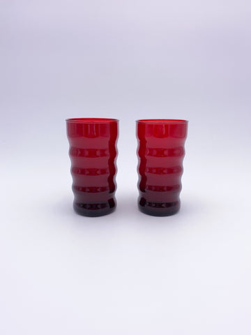 Set of 2 Red Wavy Tumbler Glasses