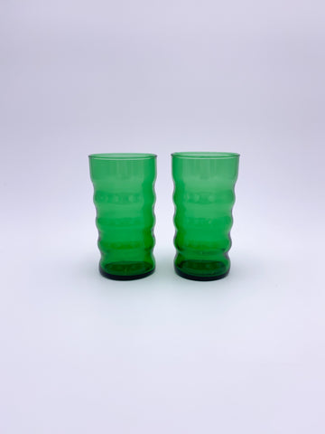 Set of 2 Green Wavy Tumbler Glasses