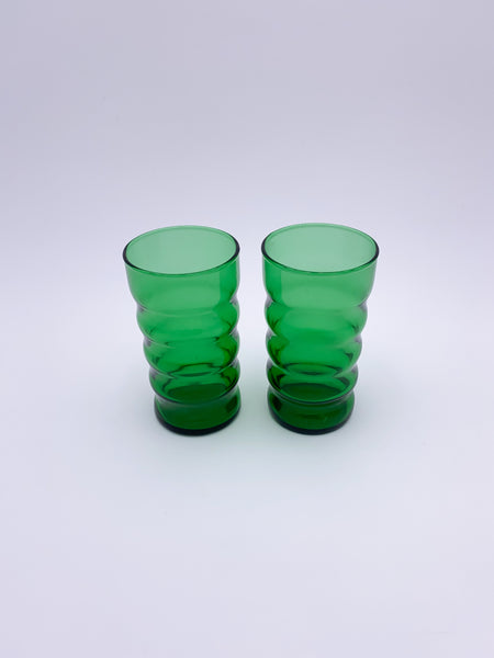 Set of 2 Green Wavy Tumbler Glasses