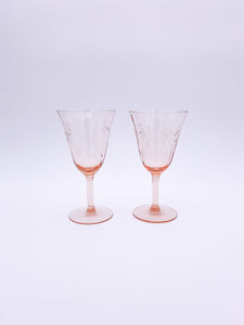 Set of 2 Pink Floral Wine Glasses