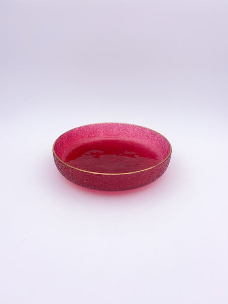Cranberry Overshot Glass Serving Bowl