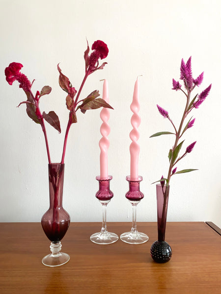Cranberry Candle Holder Pair