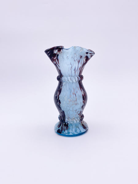 Blue and Brown Spatter Glass Vase