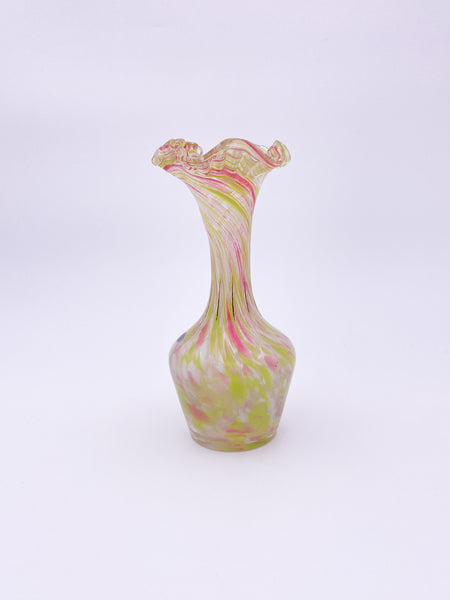 Pink and Green Spatter Glass Vase