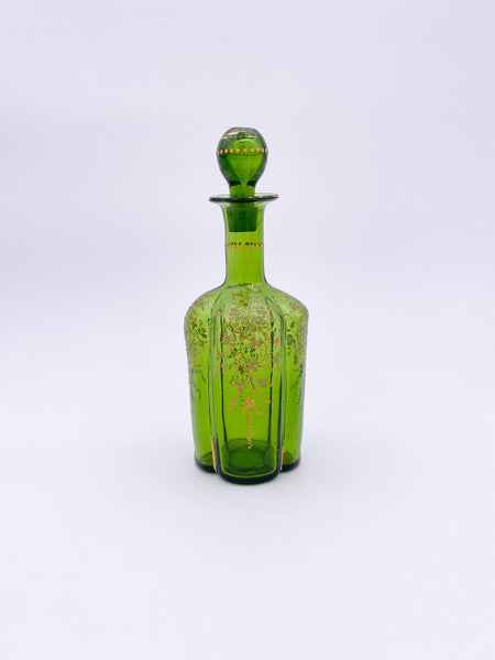 Green and Gold Embellished Glass Bottle