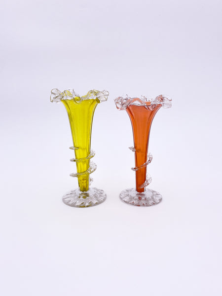 Small Ruffled Glass Vases Pair