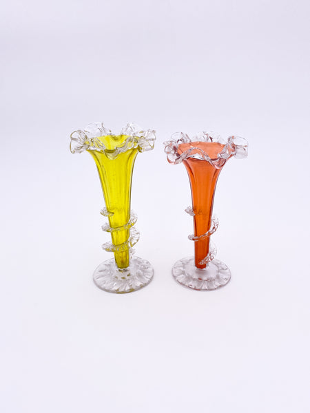 Small Ruffled Glass Vases Pair