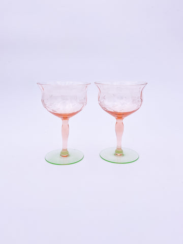 Set of 2 Pink & Green Stem Glasses