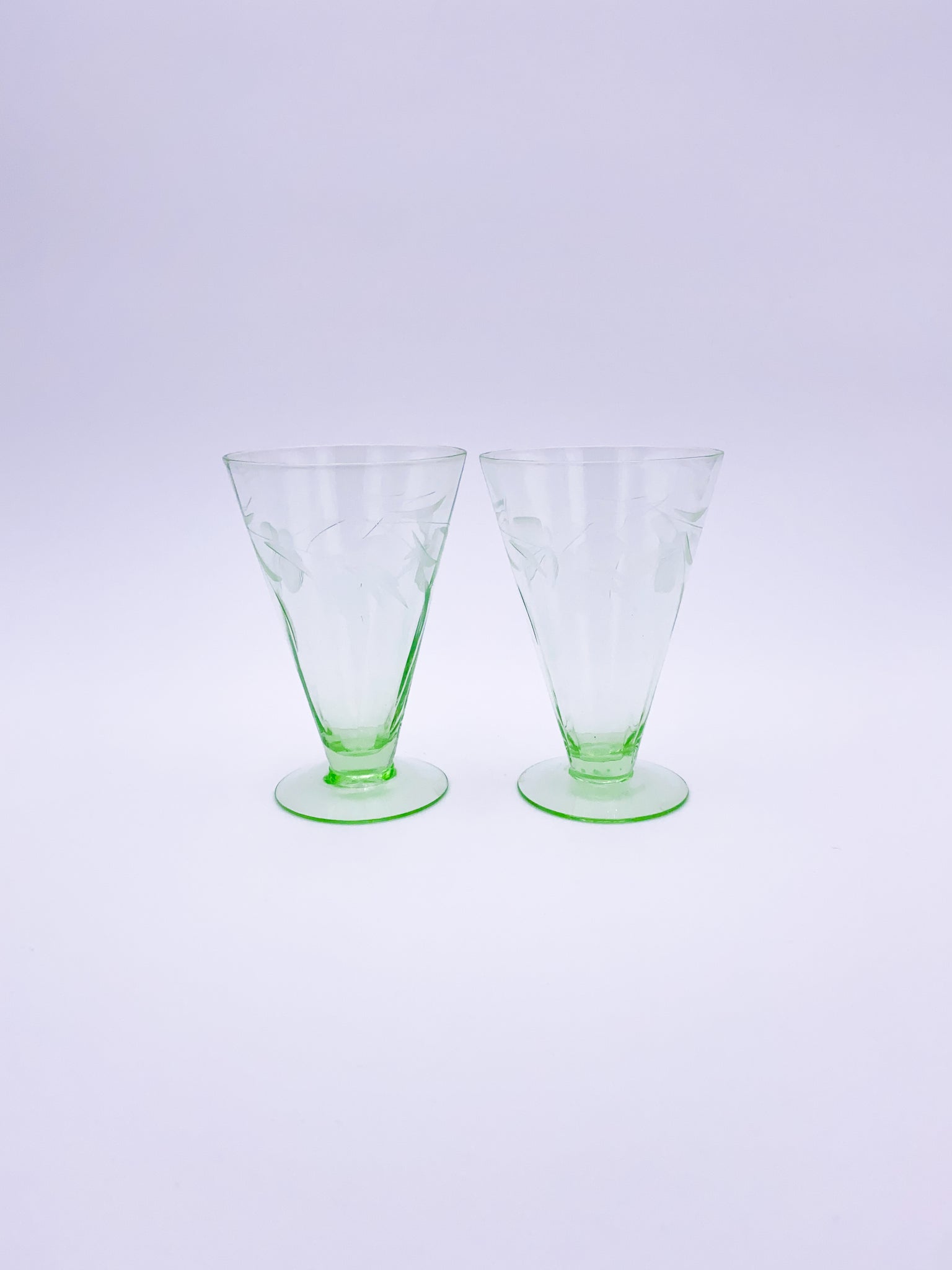 Set of 2 Etched Footed Tumbler Glasses