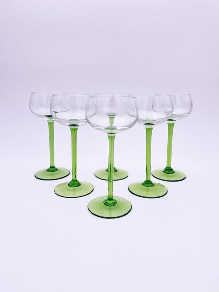 Set of 2 Clear and Green Wine Glasses