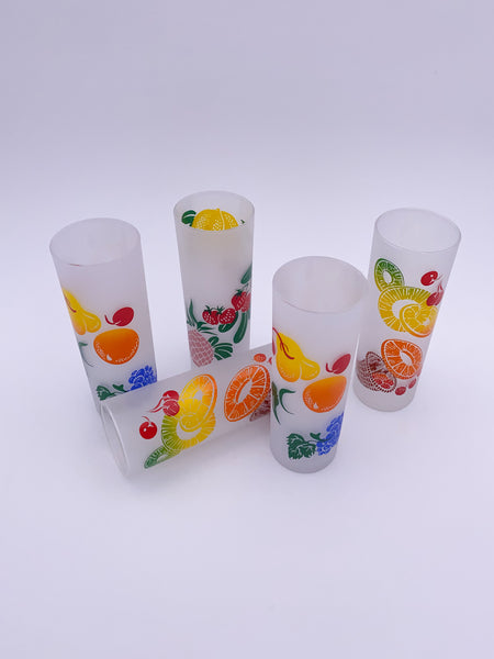 Set of 5 Frosted Fruits Glasses