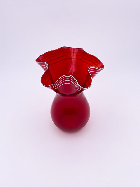 Ruffled Red Glass Vase