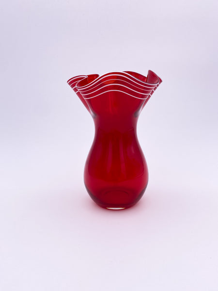 Ruffled Red Glass Vase