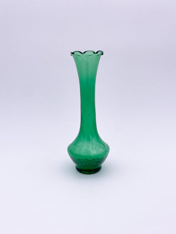 Small Ruffled Green Glass Vase
