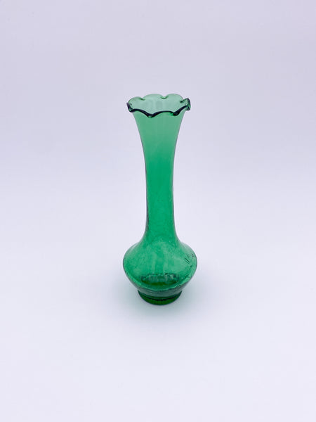 Small Ruffled Green Glass Vase