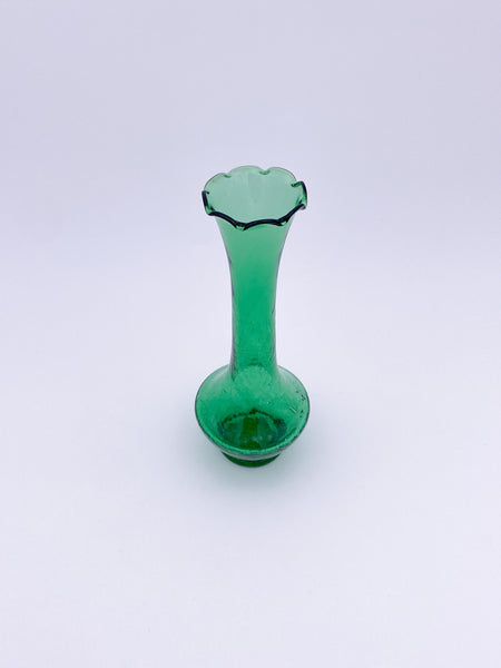 Small Ruffled Green Glass Vase