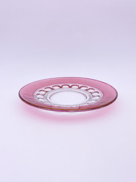 Clear & Cranberry Glass Dessert Plate