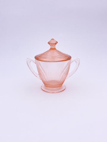 Pink Glass Ribbed Sugar Bowl