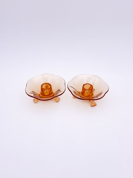 Amber Candle Holder Pair