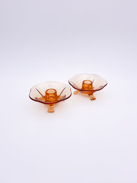 Amber Candle Holder Pair