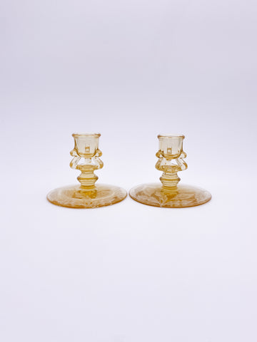 Etched Candle Holder Pair